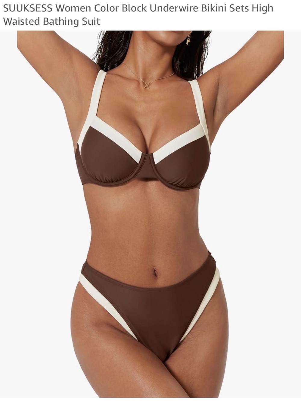 Brown and Cream Underwire Bikini Set - Women Swim